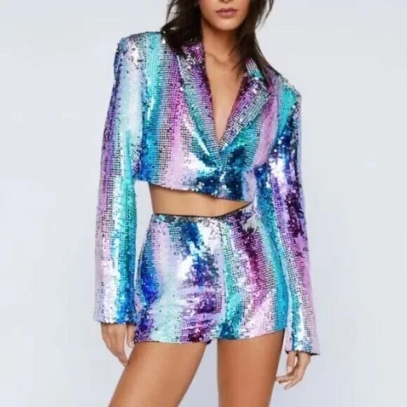 Nasty Gal Sequin Cropped Blazer NWT - Picture 5 of 7
